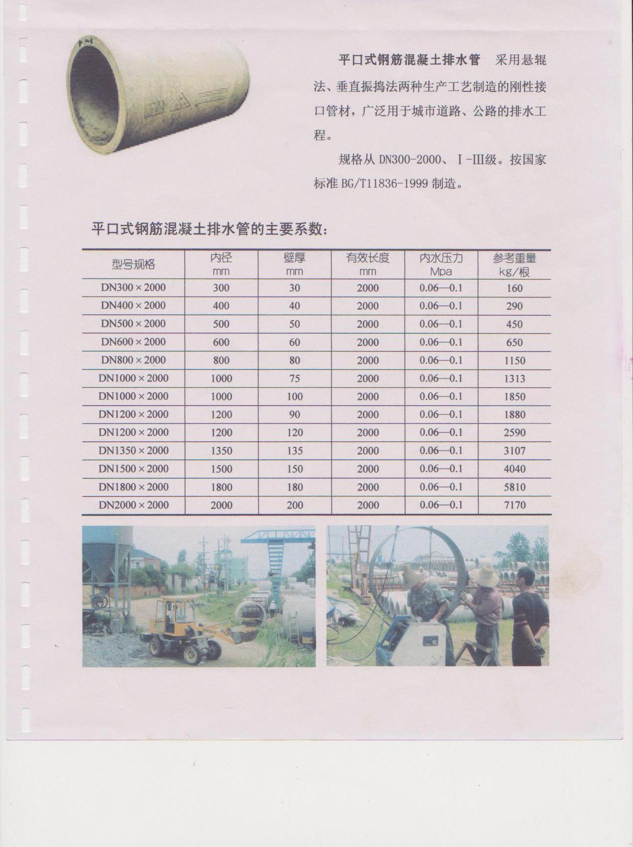 钢筋混泥土平口管参数